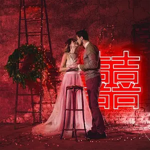 Sinal de led tradicional neon chinês, dupla alegria, led neon sinal para decoração de parede de casamento