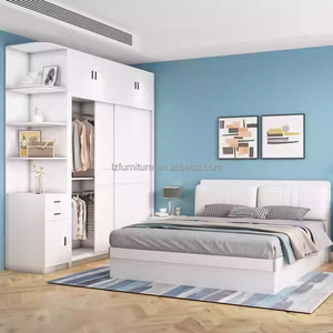 Factory Wholesale Low Price Bedroom Furniture Sets Durable <b>Storage</b> Bed with Sliding Wardrobe & Side Cabinet for Studio Apartment - Product Image 4