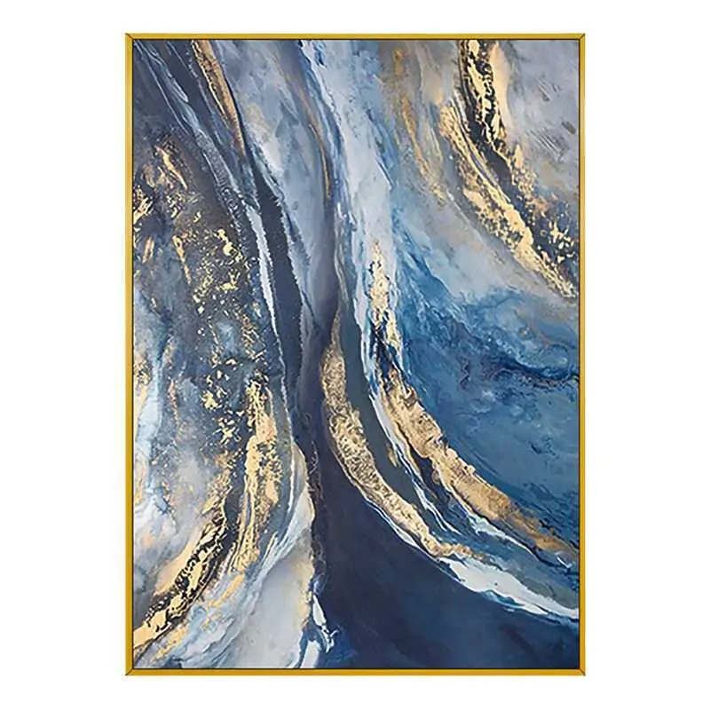 32x48 Inch Rectangular Blue Handmade Floater Framed Decoration Oil Painting on Canvas