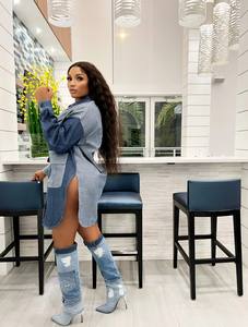 Nuovo Modello Dropshipping Abito in Jeans con Tasche Applicate Lavaggio Vintage Sexy a Maniche Lunghe Oversize per Donna - Product Image 4