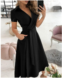Vestido Midi Elegante de Oficina para Mujer, Tejido, Cuello en V, Sin Mangas, Lazos, Estampado Floral, Bolsillos, Estilo Casual, Cintura Natural, Primavera Verano - Product Image 6