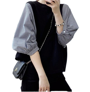 เสื้อยืดลำลองคอกลมแขนพองครึ่งแขนผ้าถักระบายอากาศดีสำหรับผู้หญิงฤดูร้อนปี 2022 - Product Image 1