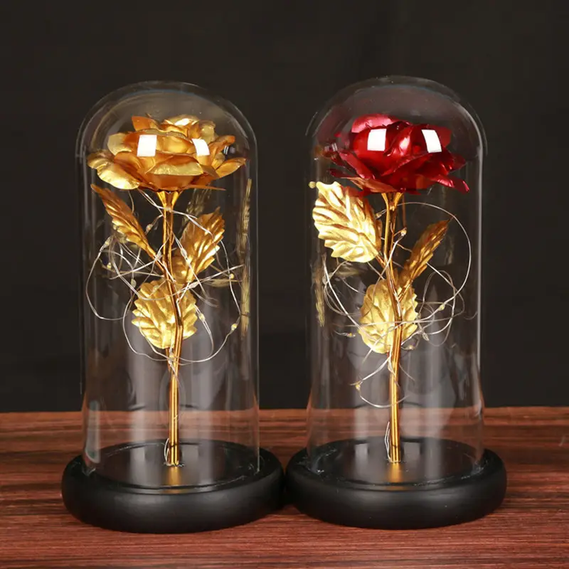 Precio atractivo Flores artificiales con regalos de luz para mujeres en cúpula de cristal Eternal Rose Galaxy Rose