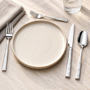 Wholesale Stainless Steel Heavy <b>Flatware</b> <b>Set</b> Thick Square Hammered Handle Cutlery <b>Set</b> for Wedding Party - Product Image 5