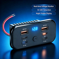 Chargeur USB encastrable 6 ports pour siège de bus, double QC3.0 18W PD 30W, voltmètre, interrupteur d'alimentation 12V 24V, chargeur rapide pour autocar, camping-car, marine