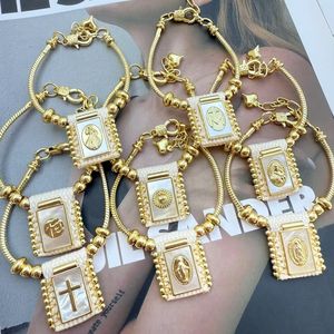 Ciondoli placcati <span class=keywords><strong>oro</strong></span> gioielli cattolici religiosi Guadalupe Jesus vergine maria <span class=keywords><strong>madreperla</strong></span> conchiglia ciondolo <span class=keywords><strong>bracciale</strong></span> - Product Image 1