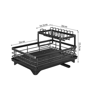 Égouttoir à vaisselle à 2 niveaux en acier au carbone avec plateau coulissant, organisateur de comptoir pour assiettes, bols et tasses de cuisine - Product Image 2