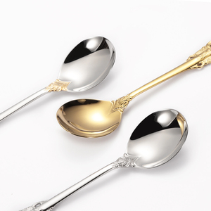 Ensemble de cuillères à bouillon de luxe en acier inoxydable 18/10 plaqué or de qualité supérieure 4 pièces 7 "magnifiques cuillères à soupe rondes - Product Image 4