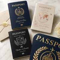Sac en papier haut de gamme SHINY personnalisé avec gaufrage profond, invitation et carte d'embarquement pour mariage de luxe en destination