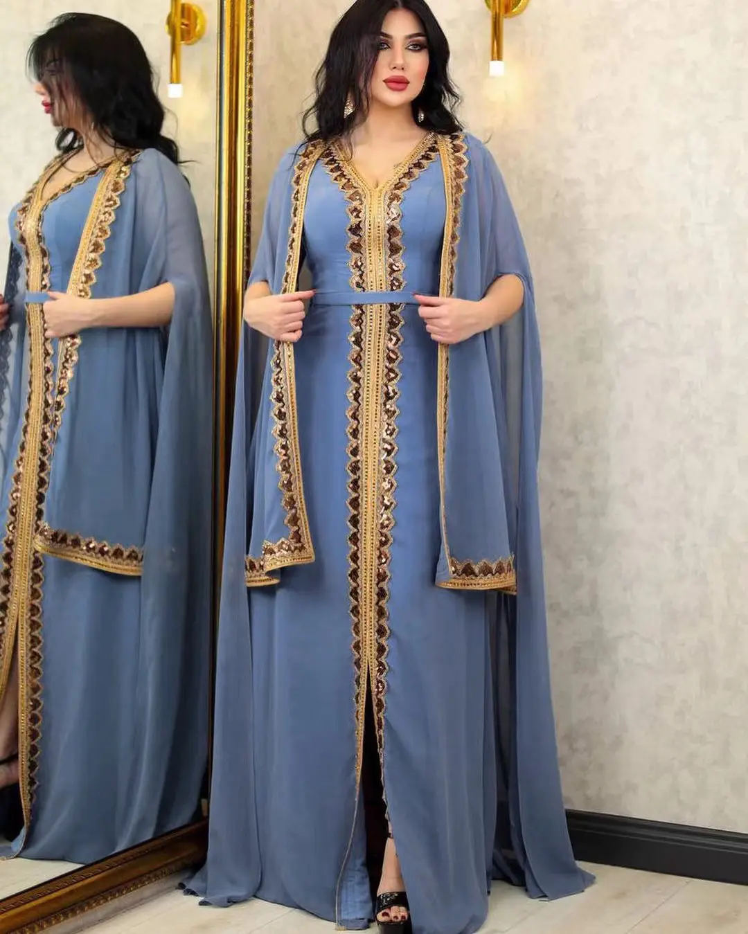 Roupas femininas muçulmanas Kaftan Abaya Roupas Islâmicas Bordados Frisado Kaftan Vestidos De Luxo Mulheres Elegante Caftan Marocain