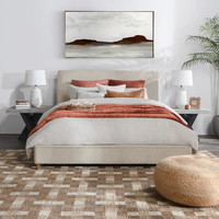 Cama suave de lujo moderna Tela de terciopelo con mechones Tapizada Plegable Característica ajustable Durable MDF Panel de madera Muebles de dormitorio