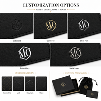 Porte-cartes en cuir Saffiano noir, étui fin pour cartes avec plusieurs fentes horizontales, design à bords géométriques, étiquette privée OEM ODM