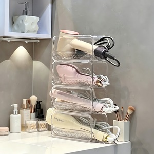 Transparent Hair Tool Organizer Storage Box For Curling Iron Hair Dryer Straightener Bathroom Desktop Standing Type 4 Tier - Product Image 1