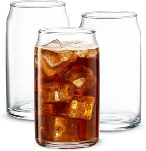 批发便宜的定制标志塑料一次性咖啡玻璃杯罐成型玻璃16盎司啤酒罐玻璃