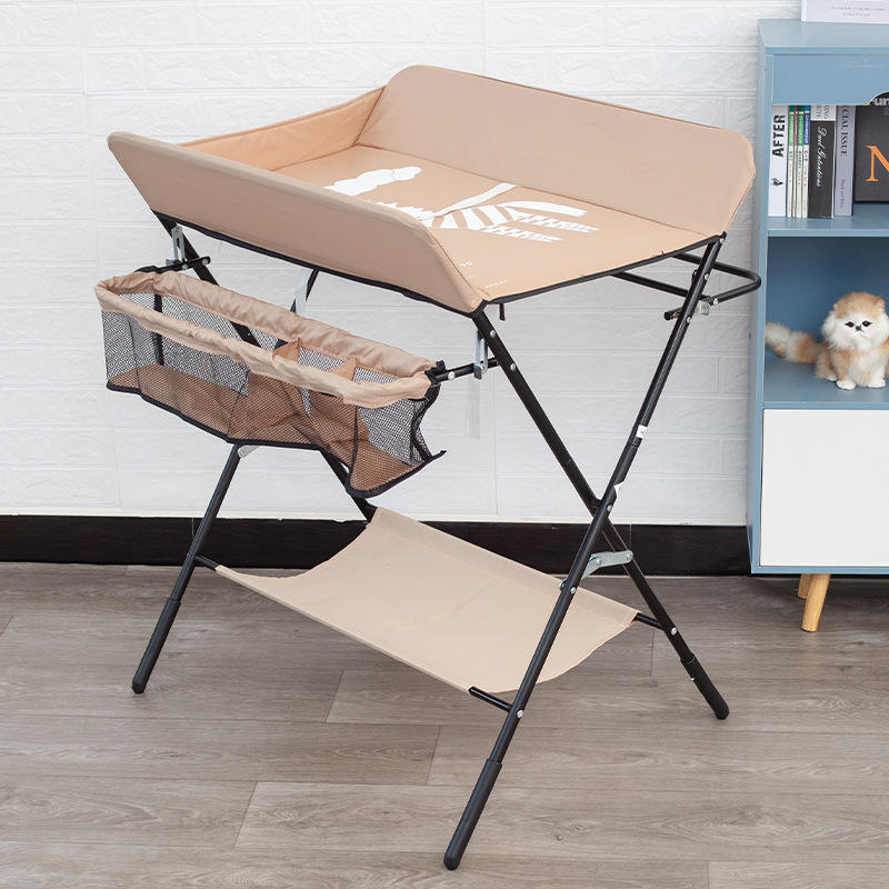 Khaki adjustable-three-level-clothes rack-storage basket