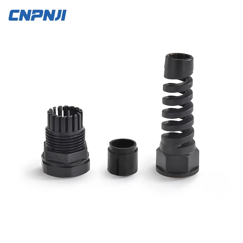 Hitam Tahan Air Bersama PG11 5-10Mm Dia Spiral Cable Gland dengan Strain Relief