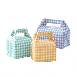 Boîte à gâteau en carton gingham personnalisée, auto-assemblante, carrée, pour emballage alimentaire, recyclable, impression quadricolore, boîte de transport - Product Image 4