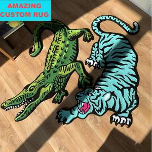 Alfombras hechas a mano de aguacate verde personalizadas Alfombra antideslizante duradera con forma de troquelado Alfombrillas abstractas para interiores - Product Image 3