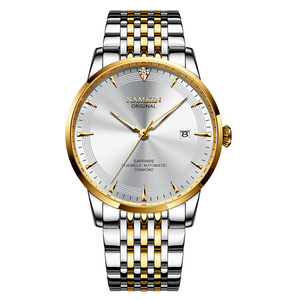 NAMIKIN Men's Automatic Mechanical <b>Watch</b> Stainless Steel Band Gold Silver Dial 38mm Round <b>Case</b> Sapphire Crystal Analog Display - Product Image 4