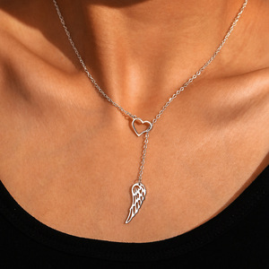 2026 Quality Non-Fading Stainless Steel Collar Necklace Elegant Gold Silver Heart <strong>Angel</strong> Wing Pendant Necklace <strong>Gifts</strong> for Women - Product Image 2