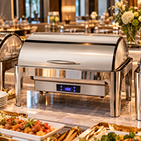 Chauffe-Plat Électrique de Luxe 9L en Acier Inoxydable avec Couvercle Visible pour Hôtels, Banquets, Restaurants et Buffets