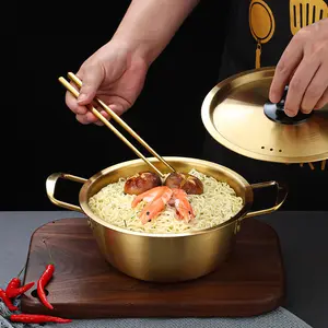 韓国ラーメン鍋 煮込み麺 パオミアン鍋 厚手黄色アルミ鍋 アルミ製スープ鍋 金色キッチン調理器具 中華鍋 - Product Image 1