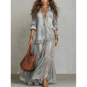Abito Vintage da Donna 2026 Più Venduto, Classico con Colletto a Risvolto, Lungo, Casual, con Tasche - Vendita all'Ingrosso - Product Image 5