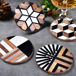 Modern Design Resin Wood Coaster <b>Set</b> 4 Glass <b>Tea</b> Coffee Drink Coasters with Heat Protection Kitchen Tableware Decor - Product Image 2