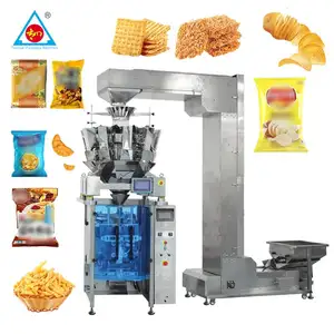 เครื่องบรรจุชิปข้าวโพดแนวตั้ง multihead weigher เครื่องปิดผนึกถุงกรอบด้านหลัง