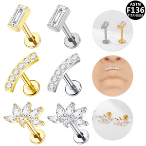 <b>Titanium</b> Lip <b>Stud</b> Earrings G23 F136 ASTM <b>Titanium</b> Alloy Flower Shape Prong Setting Party Jewelry - Product Image 1