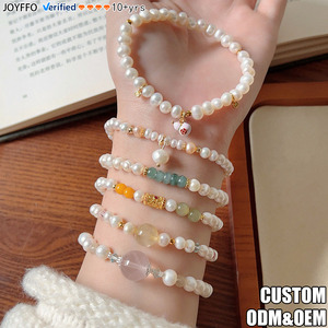 Pulsera Minimalista de Cuentas Sueltas de Citrino, Cuarzo Rosa y Jade, Pulsera de Perlas Naturales de Agua Dulce para Mujer - Product Image 1