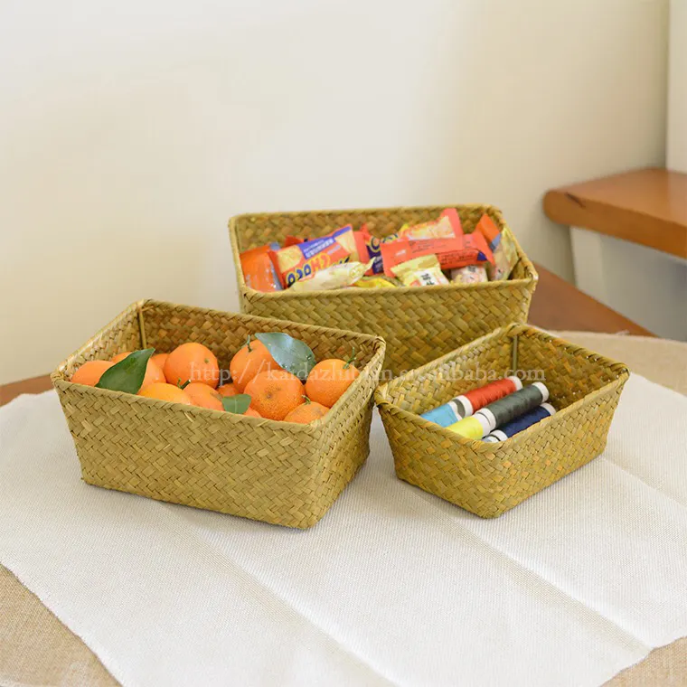 Customized display Fruit Basket Wood Chip Woven Snack Wooden Square Storage Basket for Gift