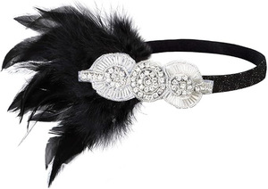 Diadema con plumas estilo Flapper para mujer, banda para el cabello vintage con diamantes de imitación, accesorio para disfraz de los años 20, para Halloween, despedida de soltera, mascarada - Product Image 6