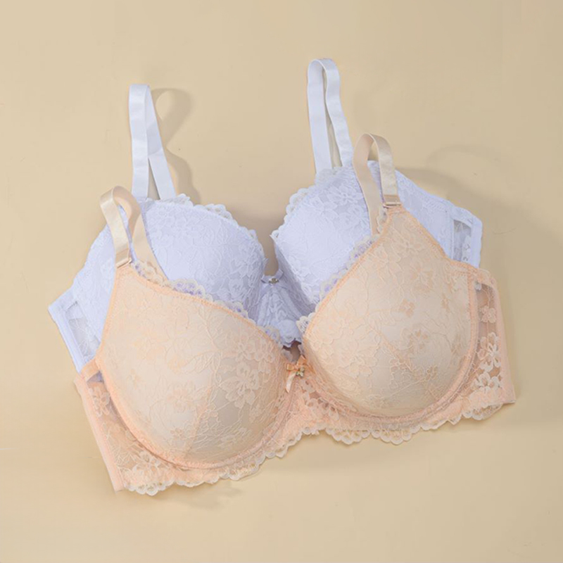 Pengsheng Big Cup Plus Size Women Romantic Bra Wavy Floral Embroidery Hollow Out Bow Underwire Push up Ladies' Everyday Wear Bra
