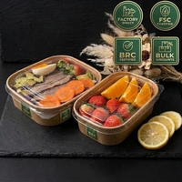Boîte à salade en papier kraft certifiée ISO, fabriquée à partir de matériaux recyclés, prête à l'emploi, avec couvercle en PET, impression de logo personnalisée pour les sushis