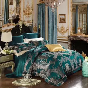 All'ingrosso green king size top luxury copripiumino morbido in seta tinta in filo set di biancheria da letto in 4 pezzi di seta di gelso