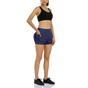 Kadın yüksek bel 2-in-1 Flowy koşu şort toptan çok cepler spor şort spor & Yoga için düz renk - Product Image 5