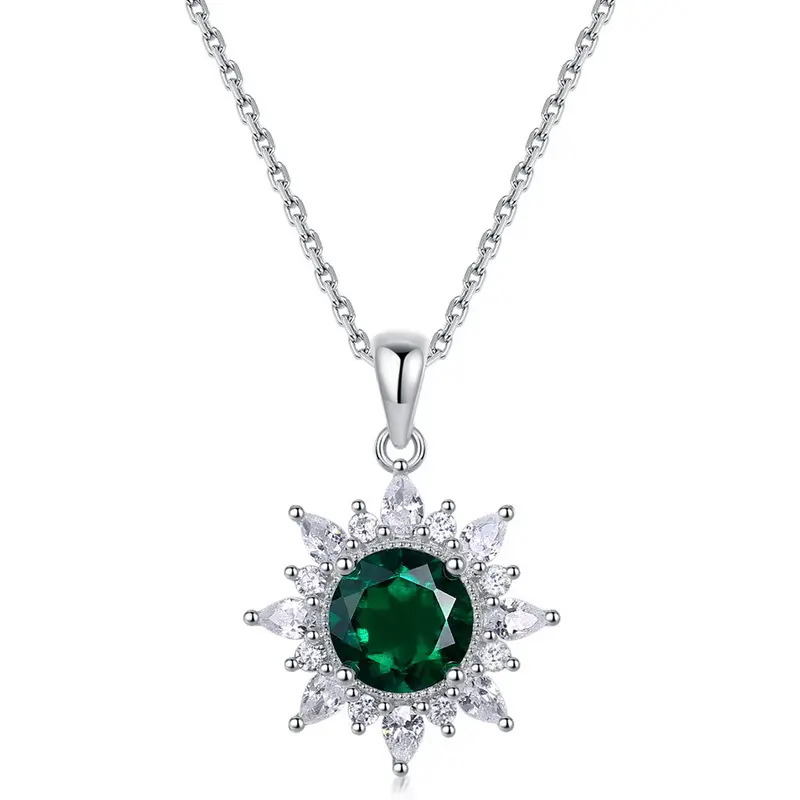 Carline Wholesale 18k Gold Plated Lab Grown Emerald 925 Silver Zircon Leaf Clover Flower Bow Pendant Necklace Luxury Jewelry