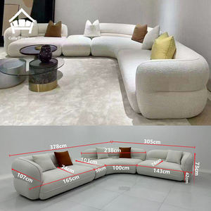 Sofá Curvo Minimalista Nórdico en Tela Teddy Fleece Color Crema, Sofá Seccional de Lana de Cordero, Sofá de Lujo para Sala de Estar, Mueble Esquinero - Product Image 5