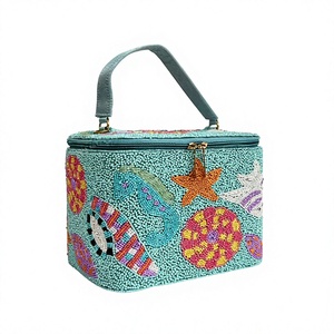 Handmade Beaded <b>Makeup</b> Bag Embroidered <b>Makeup</b> Bag Travel <b>Vanity</b> Box Zipper Organizer Luxury Toiletry Storage <b>Case</b> Beach Theme - Product Image 1