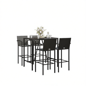 <b>Black</b> Poly Rattan Garden Bar Set 5 Piece Outdoor Furniture Contemporary Design Metal <b>Frame</b> Durable Garden Seating - Product Image 1