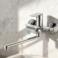Robinet de bain mural à double trou, chaud et froid, en alliage de zinc, avec noyau en céramique, style luxe à long bec