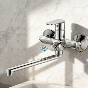 Robinet de bain mural à double trou, chaud et froid, en alliage de zinc, avec noyau en céramique, style luxe à long bec - Product Image 6