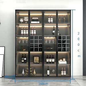 Kejia מותאם אישית Led תאורה גבוהה סלון בית בר Showcase יוקרה מודרני נירוסטה יין תצוגת זכוכית ארונות - Product Image 4
