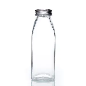 En Stock 100mL 200ml 250ml 500ml 1000ml Botella de leche de vidrio cuadrada redonda con tapa de rosca de metal Tapa de plástico
