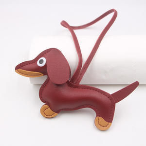 Llavero colgante de cuero Dachshund de dibujos animados, accesorios de funda de teléfono móvil en stock <span class=keywords><strong>con</strong></span> bolsa de cuerda de mano, llavero de cachorro de coche - Product Image 4