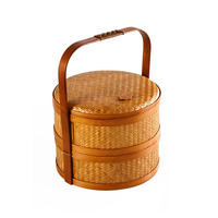 Panier de pique-nique en bambou naturel tressé à la main, style chinois, avec couvercle et poignée, écologique, pour mariage, organisation de collations, organisation domestique, portable