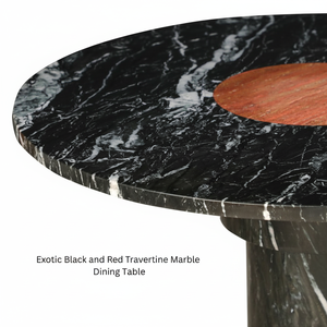 Table à manger ronde en marbre noir exotique, piédestal moderne, incrustation de pierre artistique, mobilier de luxe pour villa, hôtels - Product Image 1