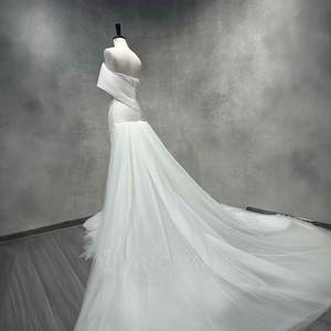Vestidos de Novia Largos de Sirena con Cuello Barco, Modernos y Elegantes, con Apliques de Encaje Floral de Cristal Color Marfil, para Mujer, Modelo NT10 - Product Image 2