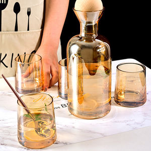 Ensemble de 5 verres à boire de style mi-siècle en ambre, verres vintage à l'<span class=keywords><strong>ancienne</strong></span>, verres à eau, <span class=keywords><strong>carafe</strong></span> avec couvercle, ensemble de boissons - Product Image 6